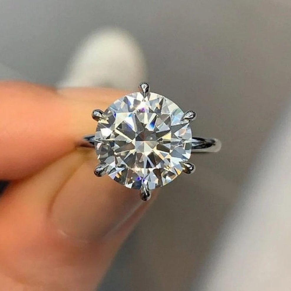 Silver plated Six Claws Solitaire ring